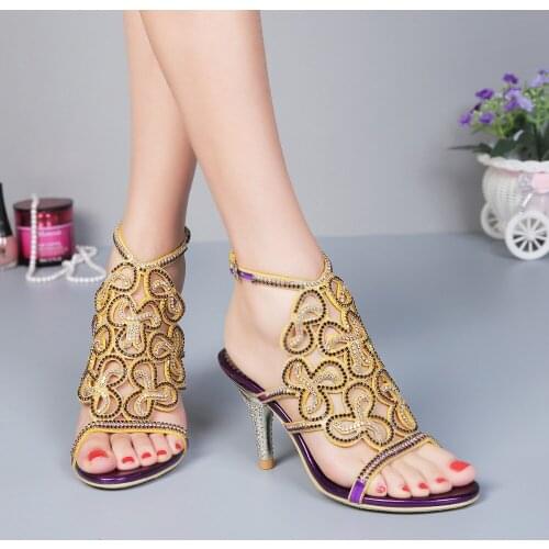 G-sparrow,Top quality Womens shoes Thick with High heels ladies sandals sexy elegant summer purple Hollow out party shoes