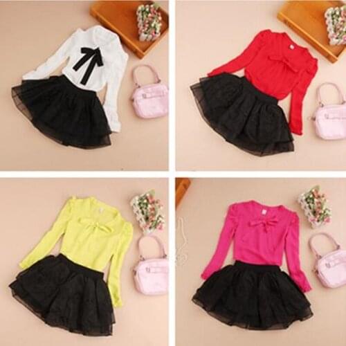 2019 Autumn Girls Blouses Children Clothing Kids Clothes Princess Long Sleeve Bow Chiffon Child Shirt School Girl Blouse 2-16Y