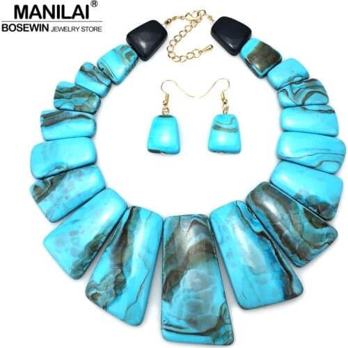 MANILAI Big Colouration Resin Indian Jewelry Sets Women Ethnic Design Statement Choker Necklace Earrings Sets Vintage