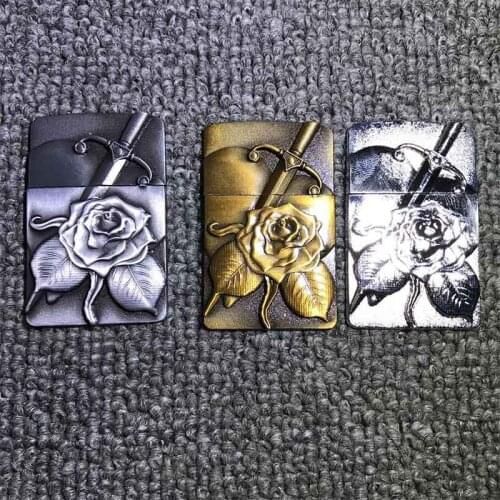 Metal Badge for Kerosene lighter Oil Lighter DIY Handmade Smoker Accessories Gadgets Decor Accessory Rose and sword
