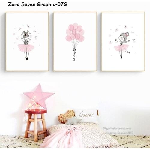 Cute Ballerina Girl Pink Balloon Picture Canvas Painting Poster And Print Wall Art Decoration For Girls Room Home Decoration