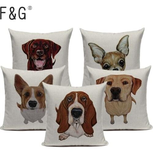 Fashion Nordic Houseware Home Decor Cojines French Bulldog Corgi Printed Sofa Pillow Throw Linen Cotton Pillow Cushion Almofadas