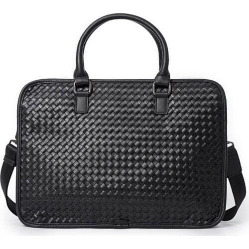 Mens Briefcase Weave Leather Luxury Handbags Large Capacity Business Laptop Bag Shoulder Messenger Bags for Men 2021 Big Tote