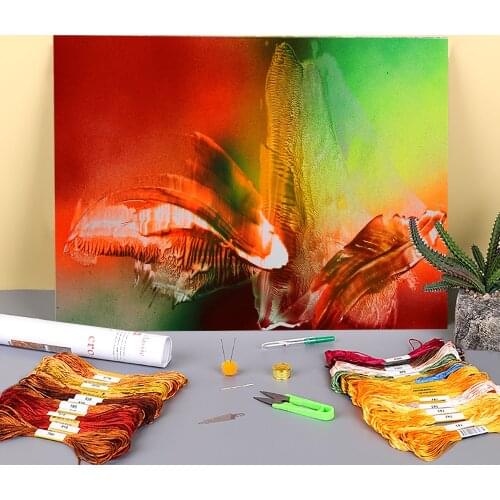 Landscape Spring Mood Printed Water-Soluble Canvas 11CT Cross Stitch Set DIY Embroidery DMC Threads Craft Handicraft Decor