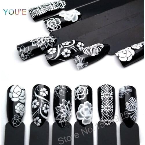 DIY Nail Art Sticker Lace Flower White Manicure Design Tape Self-Adhesive Nail Decals 3D Stickers Tips Decoration Accessories