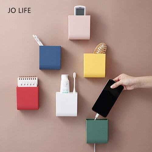 JO LIFE TV Air Conditioner Remote Control Storage Box Wall Mounted Mobile Phone Plug Holder Stand Rack