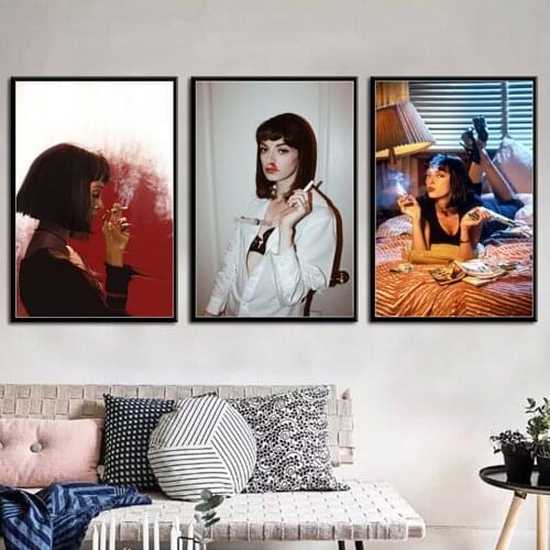 Wall Art Poster Pulp Fiction Mia Wallace Hot Movie Character Canvas Painting HD Print Home Decor