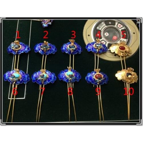 Minority Miao 999 Fine Silver Gold Plated Cloisonne Hair Stick Pure Handmade Antique Pinach Artwork Miao Hair Accessories