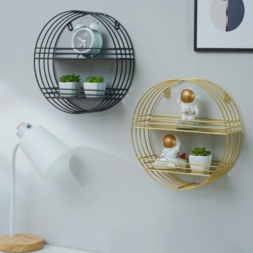 Nordic Iron Storage Rack Round Multifunctional Wrought Iron Household Wall Shelf for Living Room Home Wall Decoration