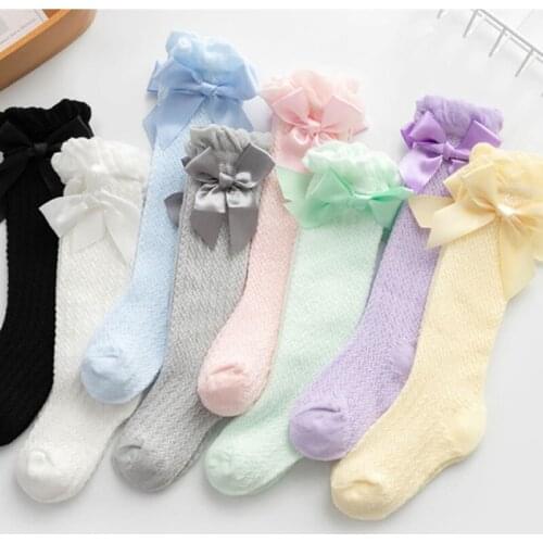 Girl Bow Mesh Socks Childrens Socks Mesh Bow Babys Socks Summer Thin Anti-Mosquito Socks Bubble Mouth Vertical Mesh Sock