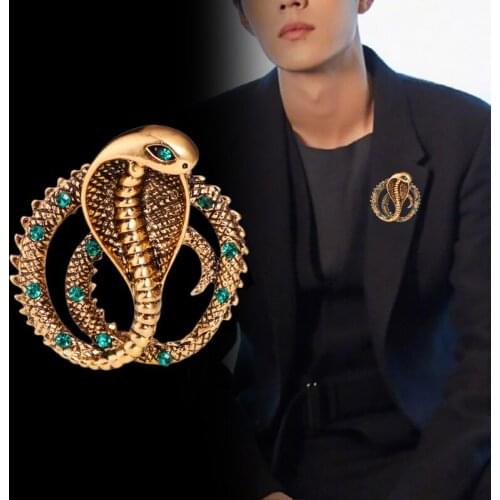 New Original Personality Retro British Metal Pins Cobra Snake Brooch Jewelry Luxury Lapel Pin Badge Brooches for Men Accessories