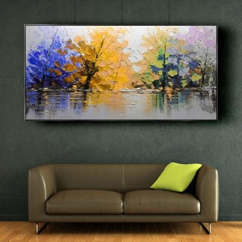 Hand-painted large living room decoration painting abstract knife painting tree flower oil painting thick oil canvas painting