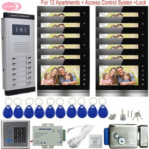 For 12 Apartments Access Control System Intercoms for Private Homes 7" Color Video Door Electronic Control Door Lock Doorphone