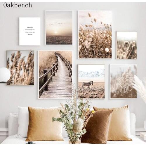 Scandinavian Nature Landscape Art Canvas Painting Zebra Poster Hay Dead Grass Print Nordic Wall Pictures Living Room Decoration