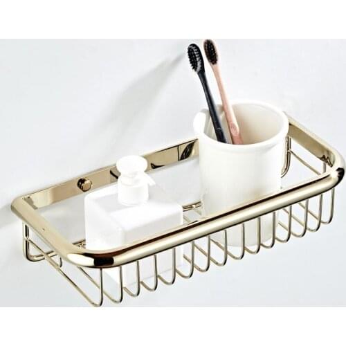 30cm European style all copper bathroom hanger basket rectangular zirconium gold single layer basket rack