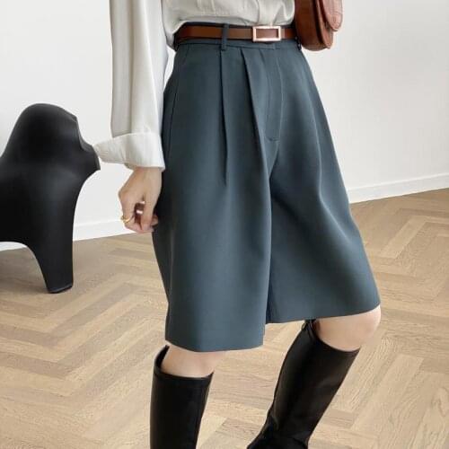 Woman Pants Vintage Straight Knee Length Trousers Women England Style High Waist Pants Pantalon Femme Spodnie Damskie