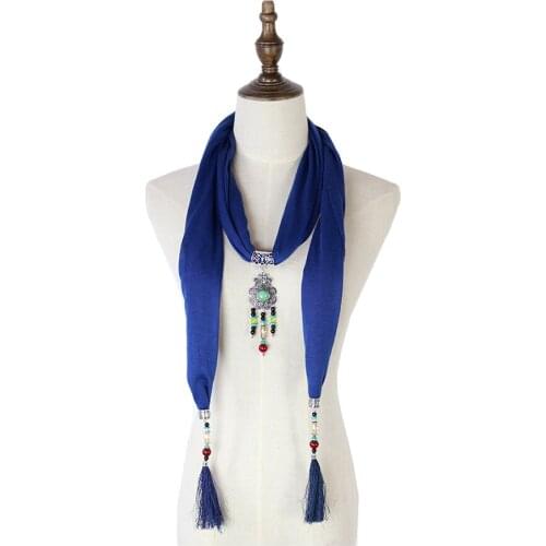 Women pendant jersey scarf jewelry hijab scarf necklace beads neckerchief cotton scarf accessories bandelette muslim shawls
