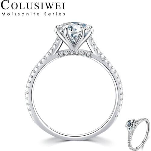 Colusiwei 5-9 Size Rings Sparkling 1Ct Moissanite 925 Sterling Silver Wedding Engagement Band for Women Statement Jewelry Bijoux