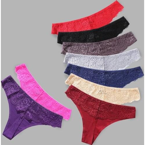 Womens underwear string thong ice silk sexy lace seamless sports lingerie g-string low waist female panties high quality