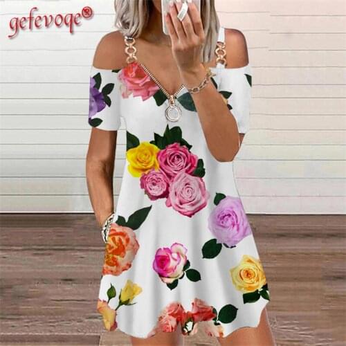 Off the Shoulder Floral Graphic Printing Sexy Dresses For Woman Sling Zipper V-neck Aesthetic Robe Vintage Vacation Beach Dress