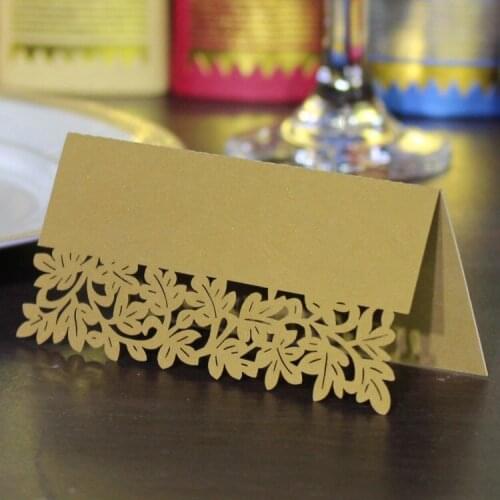 100pcs/lot Laser Cut Gold Wedding Party Table Name Place Cards Favor Decor Leaf Design for Gold Theme Party Decoration Supplies