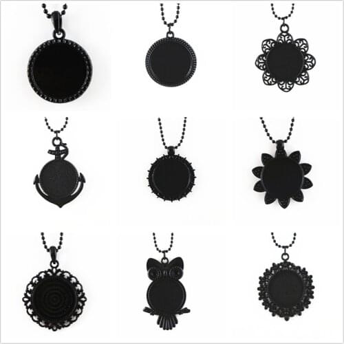 2pcs 25mm inner size Cameo Sstting pendant Black Colors Necklace Fashion Handmade necklace :70cm Ball chain long necklace