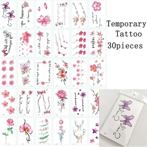 30pcs Temporary Tatoo Sticker Rose Flowers Grass Waterproof Fake Tattoo Higan Flower Line Bow Design Body Art Tattoos Man Woman
