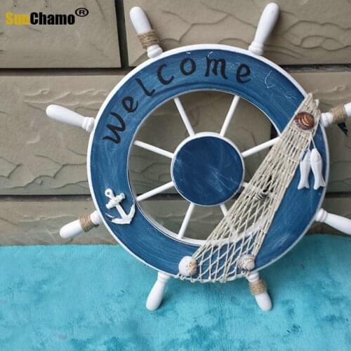 45CM Boat Rudder Wooden Beach Mediterranean Style Nautical Shipping Steering Wheel Wall Decor for Living Room Decoration