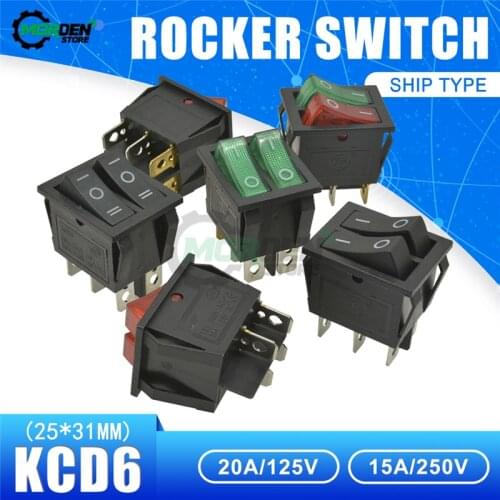 5Pcs KCD6 25x31mm SPST Dual Rocker Switch ON-OFF 2Pin 3Pin 6Pin Electrical Double Light Power Switch AC 20A/150V 15A/250V