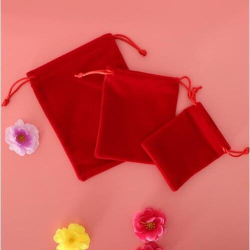 5 Pieces Soft Smooth Red Velvet Drawstring Pouches Jewellery Wedding Pouch Bag