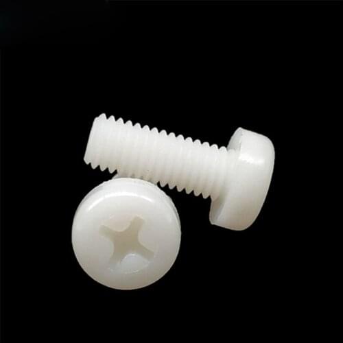 50pcs M2.5 nylon Phillips round head screws cross pan headed screw Insulating plastic bolt white color 4mm-20mm length