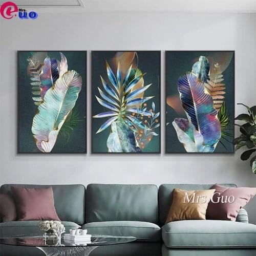 5d DIY Diamond Painting Modern Colored Leaves Full Square Round Drill Embroidery plant Mosaic Rhinestone Diamond Decor Wall Art