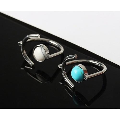 Black White Blue Marble Grain Stone Geometrical Style Specail Designed Silver Plated Rings For Women
