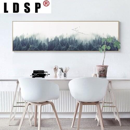 LDSP Living Room Decor Nordic Bird Foggy Forest Nature Cartoon Landscape Canvas Painting Wall Art Painting Print Poster Picture