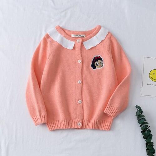 Childrens Sweater Girl Pink Princess Kids Cardigan Cartoon Pattern Embroidered Cotton Cardigan Knitted Sweater