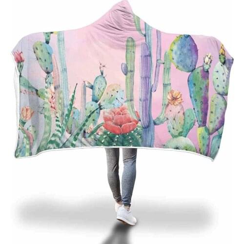Lannidaa Home Textiles Tropical Plants Cactus Blankets Europe Printed Fleece Hooded Blanket For Adults Kids Travel Home Airplane