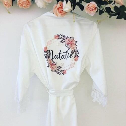 Personalized Robe Bridal Bridesmaid Bathrobe Custom Name Wreath Wedding gifts Robe for the ladies Printed Wedding Robes