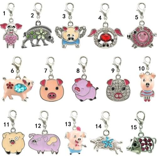 JINGLANG Mixed Style Dangle Pig Charm Pendant fit Women Charm Animal Bracelet&Necklaces Jewelry Gift 50 pcs