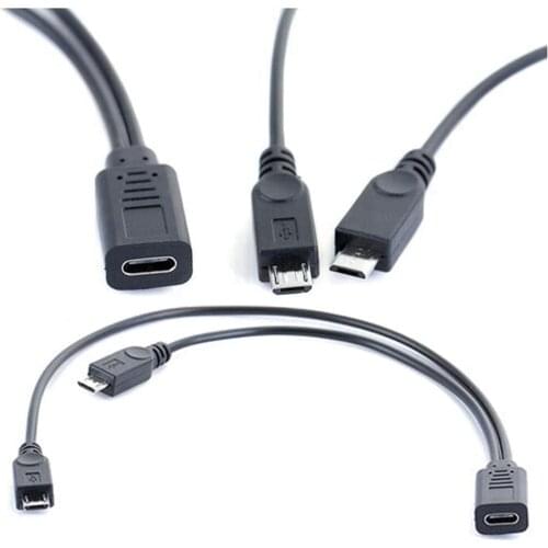 USB-C Y cable USB Type-c Female Connector to Dual Micro usb Male usbc 2.0 Splitter 1 Female to 2 Male Data Charge Extension C