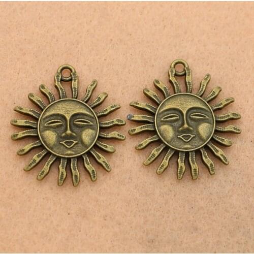 KJjewel Antique Bronze Plated Sun Charms Pendants Jewelry Making Bracelet Findings Crafts Accessories 30mm