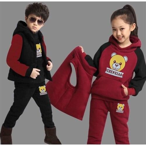 3 Pcs Jacket + Pants + Vest Boys GirlsOutfits Sets Suits Girls Sweater Plus Velvet Autumn Winter Fashion New Concept