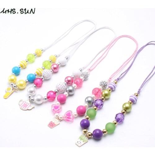 MHS.SUN Summer Style Kids Baby Beads Necklace Charm Juice Pendant Adjustable Rope Necklace For Girls Child Chunky Necklace