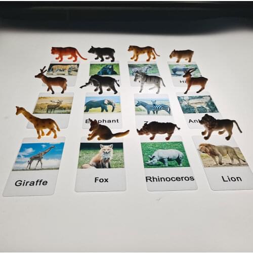 Montessori Animal Match Cards Miniature Figurines with 2 Part Matching Cards Language Materials Flashcards Game Puzzles For Kids