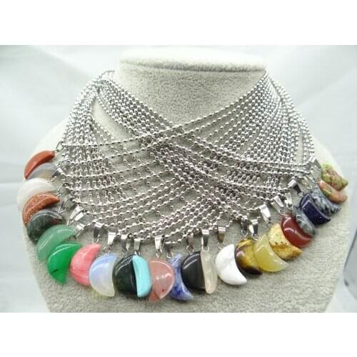 Natural stone Quartz Crystal tiger eye Opal lapis Turquoises moon pendants for diy Jewelry making Necklaces Accessories A22