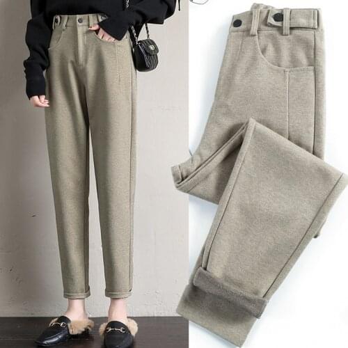 Plush Woolen Pants Womens Autumn and Winter 2020 New Loose and Thin Casual Radish Wide-leg Old Harem Pants
