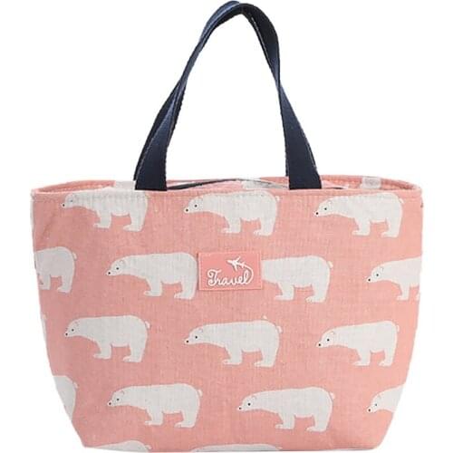 Cloth Cotton And Linen Cartoon Portable Insulation Bag Outdoor Handcuffs Lunch Bag Insulated Lunch Box Picnic Bag