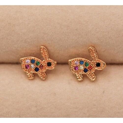 Trendy Rabbit Gold Plated Copper Stud Earrings White Zirconia For Women Fashion Jewelry Accessories Wedding Anniversary Gifti