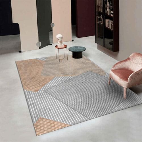 Nordic Simple Modern Carpet Geometric Lines Orange Gray Rug Living Room Soft Floor Mat Bedroom Bedside Mat Anti-slip Washable