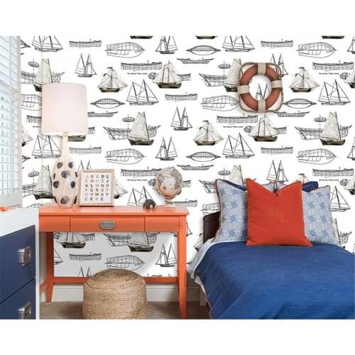 Beibehang Simple Mediterranean style children nonwovens environmental wallpaper boy girl bedroom room sailboat 3d wallpaper roll