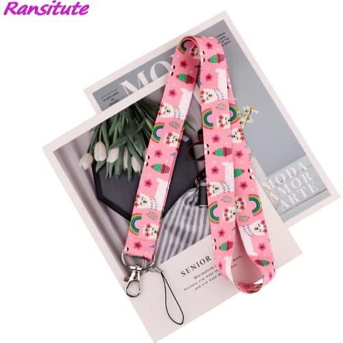 Ransitute R2017 Pink Kawaii Alpaca Creative Lanyard Badge ID Lanyards Mobile Phone Rope Key Lanyard Neck Straps Accessories
